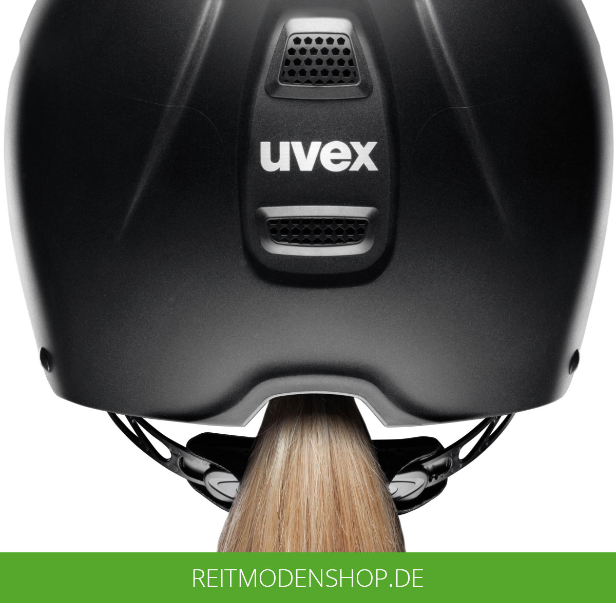 Der neue uvex Reithelm perfexxion-II mit extra Aussparung für einen Pferdeschwanz. Ideal für Frauen mit langen Haaren