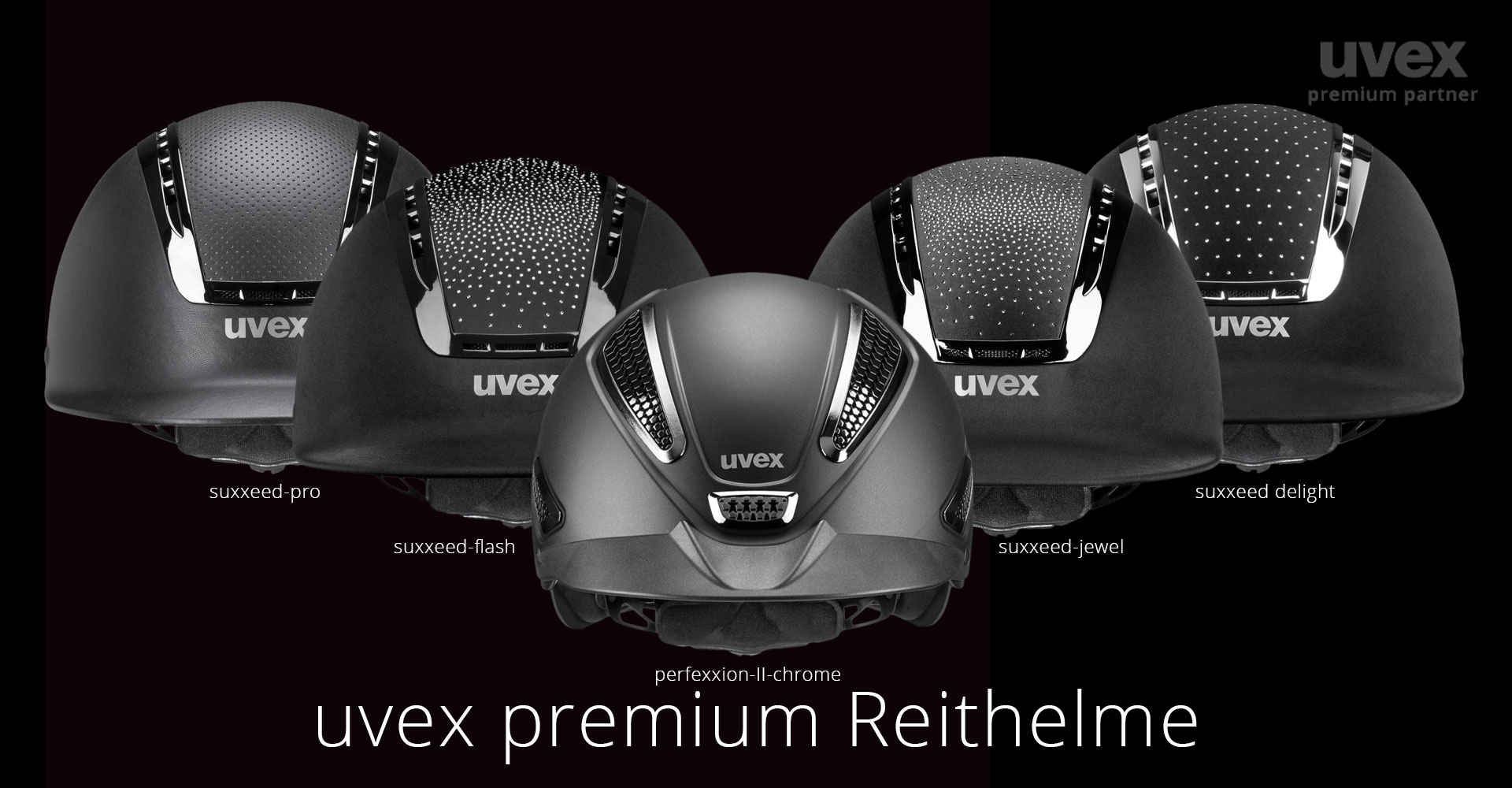 Fünf verschiedene Uvex Reithelm Modelle