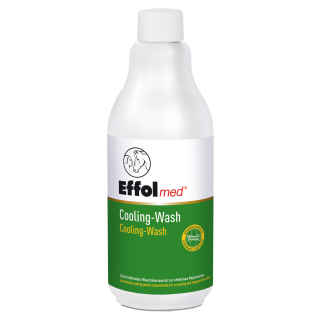 Vorderseite Effol med Cooling Wash Produktflasche 500 ml mit Schraubverschluss und Produktangaben, Hintergrund weiß.