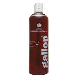 Vorderseiten der vier Produktflaschen der Farbglanz Shampoo Serie von Gallop in den Farben schwarz, rot, orange und blau mit weißer Aufschrift und Dossier-Verschluss in silber, Hintergrund weiß.